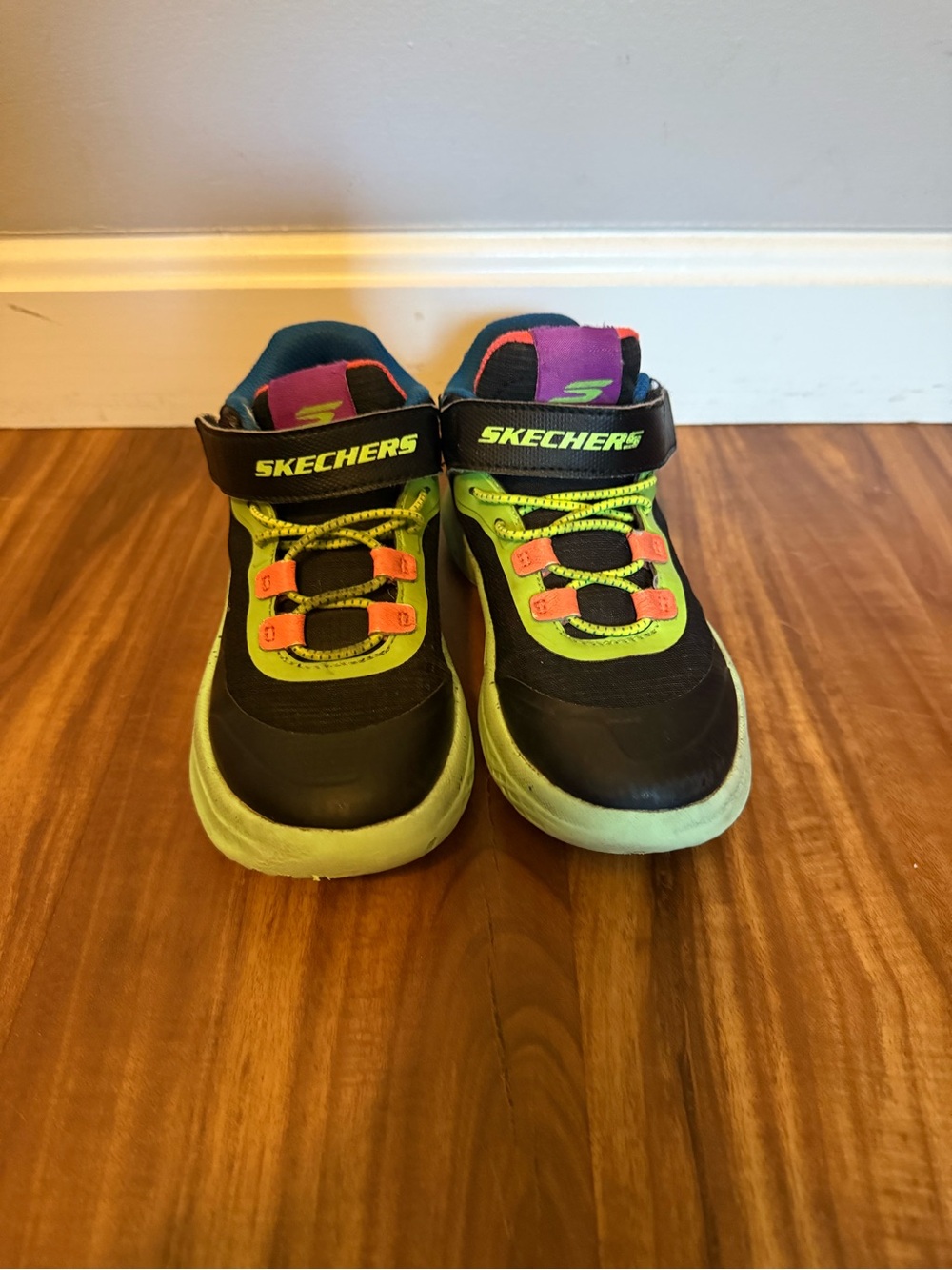 Skechers Kids Black with Neon Green & Purple Accent